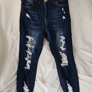 Distressed Dark Blue Women's Jeans